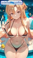 1girls 2026 ai_assisted ai_generated anime asuna_(sao) ball beachball bikini boobs breasts bust hi_res high_quality high_resolution highres long_hair navel patreon patreon_username pool rubber_duck skypassion smile stable_diffusion swimsuit sword_art_online sword_art_online:_alicization tits watermark yuuki_asuna
