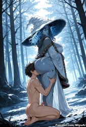 1boy 1girl ai_assisted ai_generated ass barefoot black_hair blue_eyes blue_hair blue_skin bottomless breasts cape cloak curvaceous curvy curvy_female curvy_figure elden_ring facial_hair female femdom forest girl_on_top hat hetero huge_ass long_hair miyuai nature nipples nude outdoors penis ranni_the_witch sex sitting snow straddling thick thick_ass thick_butt thick_hips thick_legs thick_thighs thighs tree voluptuous voluptuous_female wide_hips wide_thighs witch_hat