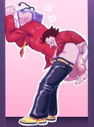 anal_sex deltarune from_behind gay pants_down size_difference small_dom_big_sub spamton_g_spamton tenna_(deltarune) undertale_(series) yaoi