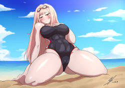 abs beach breasts female hair long_hair pink_hair rapi_(nikke) souleatersaku90 swimsuit
