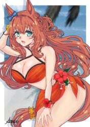 bikini breasts brown_hair hair long_hair maruzensky_(umamusume) umamusume