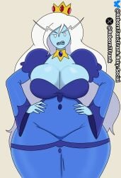 2d 2d_(artwork) adventure_time blue_areola blue_body cartoon_network confused dress female_focus female_only fionna_and_cake hands_on_hips huge_breasts ice_queen ice_queen_(adventure_time) looking_at_viewer mature_female milf reborntfrank self_upload sharp_teeth white_hair