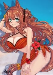 bikini breasts brown_hair hair long_hair maruzensky_(umamusume) umamusume