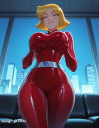 1girl ai-created ai_generated ass ass_focus bedroom bedroom_eyes big_ass big_breasts big_eyes big_nipples blonde blonde_hair blue_eyes bodysuit breasts bubble_butt cleavage clover_(totally_spies) curvaceous curvy curvy_female curvy_figure depth_of_field erect_nipples from_below glass gloves half_lidded_eyes hands_under_breasts high_tech hips holding_breasts huge_ass huge_breasts large_breasts lidded_eyes looking_at_viewer mature metallic narrowed_eyes naughtyfeetai nipples office puffy_nipples red_bodysuit red_gloves seductive seductive_smile sexy sexy_pose short_hair shorthair smile smooth_skin sofa solo spy standing sweating sweating_profusely thick_ass thick_thighs thighs thin_waist totally_spies wide_hips windows