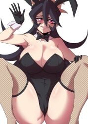 1girls 2d bow_tie breasts bunny_ears bunny_girl bunnysuit female filia_(skullgirls) fishnet_stockings gloves large_breasts red_eyes samson_(skullgirls) skullgirls tagme thighhighs thighs tobyllitos