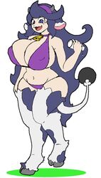 ahoge animal_ears animal_humanoid bare_shoulders bell belly big_ass big_breasts bikini bovine bovine_humanoid breasts cattle chair collar cosplay cow_girl cow_humanoid eyelashes female female_only hairband hand_on_leg hex_maniac hooves horn horns huge_breasts human humanoid long_hair mammal miltank_(cosplay) navel necklace nintendo open_mouth pokémon_(species) pokemon pokemon_xy purple_eyes purple_hair shadow simple_background smile spiral_eyes standing tail thick_thighs thighhighs tongue tryfag very_long_hair video_games white_background wide_hips