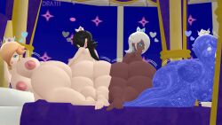 16:9 2026 3d 4girls big_ass big_breasts black_hair blonde_hair commission dra111_(artist) dragon316 galaxy galaxy_hair lustful_gaze mario_(series) nintendo rosalina same_character sfm twitter_link white_hair