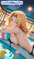 1girls 2026 ai_assisted ai_generated anime bikini black_bikini bleach bleach:_the_thousand-year_blood_war blonde_hair boobs breasts bust hi_res high_quality high_resolution highres lying_on_stomach matsumoto_rangiku on_stomach partially_submerged patreon patreon_username pool pool_ladder prone_position rangiku_matsumoto side-tie_bikini skypassion stable_diffusion swimsuit tits water watermark
