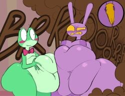 1boy1girl anthro anthro_on_anthro belly belly_grab brown_fart brown_fart_cloud bunny_boy bunny_ears chubby embarrassed embarrassed_nude_male fart fart_cloud fart_everywhere fart_fetish farting farts fat fat_ass fat_butt fat_female fat_male femboy gas gassy gassy_male hand_in_ass hyper_fart hyper_farting jax_(tadc) jax_(the_amazing_digital_circus) kookyfoods onomatopoeia purple_body purple_fur ribbit_(tadc) ribbit_(the_amazing_digital_circus) squish surprise surprised surprised_expression text the_amazing_digital_circus weight_difference weight_gain yellow_sclera