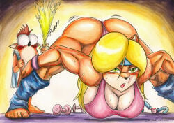 ass blonde_hair breasts crash_(series) crash_bandicoot female hair jack-o_pose long_hair male souleatersaku90 source_request tawna_bandicoot traditional_media year_request