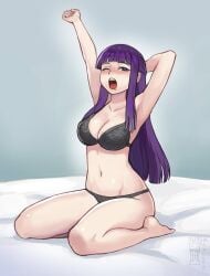 1girls 2d 2d_(artwork) 2d_artwork adult adult_female almost_naked almost_nude anime anime_character arm_above_head arm_behind_head arm_up armpits background bare_armpits bare_arms bare_belly bare_calves bare_chest bare_hands bare_hips bare_knees bare_legs bare_midriff bare_navel bare_shoulders bare_skin bare_soles bare_thighs bare_toes barefoot belly belly_button big_boobs big_breasts black_bra black_lingerie black_panties black_underwear blunt_bangs bra breasts busty busty_female busty_girl calves cleavage collarbone curvaceous curvaceous_body curvaceous_female curvaceous_figure curvaceous_hips curvy curvy_body curvy_female curvy_figure curvy_hips digital digital_art digital_drawing digital_drawing_(artwork) digital_media digital_media_(artwork) drawing elbows exposed exposed_armpits exposed_arms exposed_belly exposed_chest exposed_hips exposed_legs exposed_midriff exposed_navel exposed_shoulders exposed_skin exposed_thighs exposed_toes eye-level_view eye_closed fanart feet female female_focus female_only female_protagonist fern_(sousou_no_frieren) fingers full_body full_body_view grey_background groin half_updo hand_above_head hand_behind_head hand_up hourglass_figure huge_boobs huge_breasts knees lace_bra lace_panties lace_underwear laced_bra laced_panties laced_underwear large_boobs large_breasts lean_figure legs legs_folded lingerie lingerie_bra lingerie_only lingerie_panties long_hair looking_at_viewer madhouse mage manga_character mature mature_female mature_woman midriff monotone_background mostly_nude naked naked_female naked_woman narrow_waist navel nearly_nude no_shoes nude nude_female nudity one-eye_closed one_color_background one_eye_closed one_eye_open open_mouth panties parted_lips plain_background plump_breasts portrait practically_nude purple-eyed_female purple-haired_female purple_eyebrows purple_eyes purple_hair seiza shoulders sidelocks sitting sitting_on_bed sitting_on_knees sitting_on_leg sleepy slender_body slender_waist slim_female slim_waist soles solo sousou_no_frieren stretching stretching_arms thick_thighs thighs three-quarter_view three_quarter_view tired tired_expression tired_eyes tired_look tongue underwear upper_teeth watcher_hollow white_pupils wide_hips woman