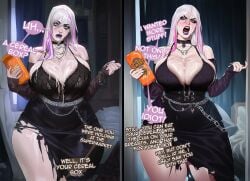 1female 1girls 2d 2d_(artwork) ai_art ai_assisted ai_generated angry angry_expression angry_face ass biceps big_ass big_breasts big_butt big_thighs biped blue_eyes bolt_on_tits breast_implants breasts caption cereal cereal_box cum cum_drip cum_in_mouth cum_inside cum_on_body cum_on_breasts dark-skinned_male dark_clothing dark_skin dead_by_daylight enhanced_breasts fake_breasts female female_focus female_only food goth goth_girl gothic hourglass_figure huge_ass huge_breasts huge_butt human humanoid large_ass large_breasts light-skinned_female light_skin looking_at_another looking_at_viewer lovelandsai pink_hair sable_ward silicone silicone_implants stable_diffusion standing straight text text_box text_bubble thick_thighs thighhighs thighs voluptuous voluptuous_female white_hair