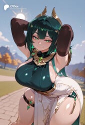 1girl 1girls absurd_res absurdres ai_generated ass big_ass big_breasts blurred_background blurry_background breasts depth_of_field female female_focus genshin_impact green_eyes green_hair hi_res high_quality high_resolution highres large_ass large_breasts nefer_(genshin_impact) odexai small_waist solo_focus straight thick_thighs thin_waist video_game video_game_character video_games wide_hips