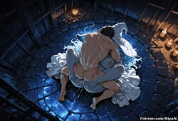 1boy 1girl abs ai_assisted ai_generated barefoot black_hair blush bookshelf breasts brown_hair couple cum_in_pussy curvaceous curvy curvy_female curvy_figure elden_ring female hetero indoors lantern long_hair manly miyuai muscle night nipples nude penis ranni_the_witch sex straddling sweat thick thick_ass thick_butt thick_hips thick_legs thick_thighs vaginal voluptuous voluptuous_female wide_hips wide_thighs