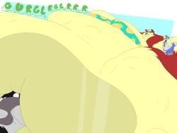 animal_crossing anthro audie_(animal_crossing) belly belly_button big_belly big_breasts breasts canid canine canis castdraws_(artist) cleavage fat_fetish feet female furry huge_breasts morbidly_obese morbidly_obese_anthro morbidly_obese_female nipples obese obese_anthro obese_female overweight palm_tree ssbbw tagme thick_thighs toebeans vore wide_hips wolf