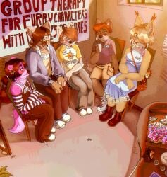 age_difference alex_(harmarist) blonde_hair brown_hair celeste_(lunacooper) furry_only ginger_hair lynx nath_macben_(better_be_kid) otter pink_fur strawb5rryotter strawb5rryotter_(character) therapy will_(harmarist) wolf