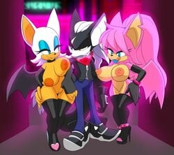 1boy 2girls bessi_the_bat big_ass big_breasts breasts clothed collar elbow_gloves female high_heels infinite_(sonic) male nipples partially_clothed phantom_ruby prostitution pussy ravnic rouge_the_bat sonic_(series) thighhighs