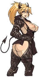 1girls blonde_hair dorohedoro female_focus female_only higher_resolution_available horns looking_at_viewer looking_back looking_down maniacpaint nikaido presenting_anus presenting_hindquarters presenting_pussy red_eyes solo solo_female solo_focus wide_hips wide_thighs