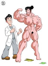 1boy 1girls archie_comics big_muscles black_hair breasts buckteeth bush dilton_doiley ethel_muggs extreme_muscles flexing fmg glasses labcoat muscle_growth muscular muscular_female nude ripped_clothing size_difference surprised tagme veins