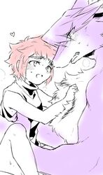 anal anthro anthro_on_human anthro_on_male appmon_(species) blush bottomless canine chest_tuft clothed clothing digimon digimon_universe:_appli_monsters fur gay hair heart human human_on_anthro interspecies male male_on_anthro male_only mammal nude purple_fur red_hair shirt shutmon sweat tank_top tuft wolf yaoi yuujin_oozora