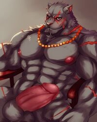 2018 617foreverwithy abs anthro biceps feline fur hi_res male male_only mammal muscular muscular_male nipples pantherine pecs penis scar solo