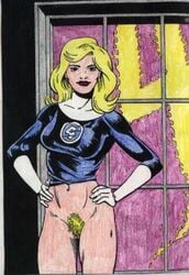 bottomless bottomless_female fantastic_four female female_only human invisible_woman marvel no_panties no_pants pubic_hair solo straight_hair sue_storm tagme