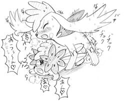 blush cum doggy_style japanese_text looking_pleasured male/ambiguous open_mouth pencil_(artwork) pokemon pokemon_(species) shaymin shaymin_(land_form) shaymin_(sky_form) traditional_media_(artwork)