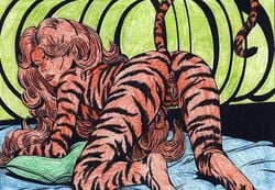 1girls artist_request avengers female female_only looking_at_viewer marvel on_bed presenting solo straight_hair tagme tigra