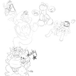 boo_(mario) bowser breasts celestial disney ducktales elliott_(pete's_dragon) female male mario_(series) max monochrome nintendo penis pete's_dragon princess_peach rough_sketch sam sam_and_max straight_hair wolfie yaoi yoshi