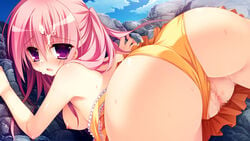 16:9 ass breasts censored cum cum_on_hair facial female game_cg highres kanadome_miyako nipples panties pink_eyes pink_hair pure_girl pussy swimsuit