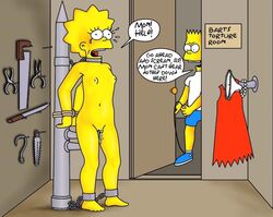 bart_simpson female human lisa_simpson male nipples restrained tears the_simpsons torture wolverine_(artist) yellow_body