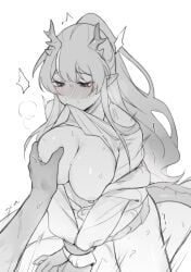 arknights blush bound bound_wrists breasts chong_yue_(arknights) female horns incest ling_(arknights) sex siblings tail