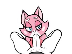 2025 absurd_res anthro blue_eyes bottomless bottomless_male breasts clothed clothed_female clothing digital_drawing_(artwork) digital_media_(artwork) domestic_cat duo faceless_character faceless_male felid feline felis fellatio female fur genitals hi_res humanoid_genitalia humanoid_penis looking_at_viewer male male/female mammal oral penile penis pink_body pink_fur sex shima_luan simple_background super_planet_dolan white_background zambs