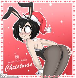 1girls ass bent_over blush breasts bunny_suit bunnysuit christmas clothing dankodeadzone female female_only marvel peni_parker presenting small_breasts solo spider-man:_into_the_spider-verse spider-man_(series) text watermark