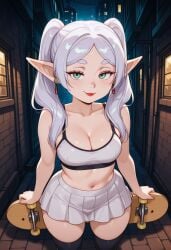 2d ai_generated cartoon cartoony cute elf elf_ears elf_female frieren frieren_beyond_journey's_end needmymommy skateboard western_art