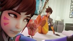 2girls 3d 3d_animation activision alien animated barefoot big_feet blizzard_entertainment cheating cheating_girlfriend creature d.va d.va_(overwatch_2_suit) deviantart elevenstairs female foot_fetish footjob gif_version hana_song lena_oxton light-skinned_female light_skin netorare ntr overwatch overwatch_2 tracer tracer_(overwatch_2_suit)