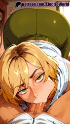 1boy 1girls 2025 :>= ai_generated artist_name ass blonde_hair blowjob blowjob_face blush cheek_bulge cock dick electroworld fellatio female green_eyes heather_mason hi_res high_quality high_resolution highres licking male multiple_fellatio oral oral_sex pants patreon patreon_username penis pov pubic_hair short_hair silent_hill silent_hill_3 stable_diffusion straight sucking uncensored watermark