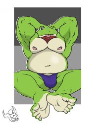 absurd_res amphibian anthro belly bulge feet frog hi_res male mr.brapion nintendo overweight overweight_male slippy_toad solo star_fox toad_(frog)