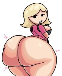 1girls apron ass_focus blonde_female blonde_hair dat_ass edit edited fat_ass female female_only hairdresser_(pillar_chase_2) hyperingaway light-skinned_female light_skin looking_back no_panties no_pants no_underwear pillar_chase_2 pink_shirt quitehyper roblox roblox_game traced white_background