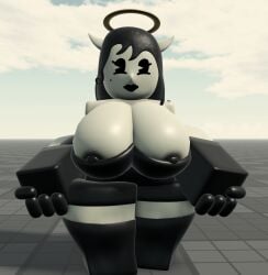 1girls 3d alice_angel bendy_and_the_ink_machine big_breasts breasts emmaurgal halo horns nipples roblox thights