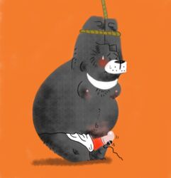 2015 anthro belly black_bear black_fur black_nose blush bound closed_eyes clothing erection fundoshi fur japanese_clothing male male_only mammal moobs moon_bear navel nipples overweight overweight_male penis sex_toy solo toukurou underwear ursine