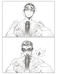 2boys adorable adorable_face baakse blush chest cute cute_expression cute_eyes cute_face cute_male doctor_sex glasses licking licking_penis male male_only medic medic_(team_fortress_2) monochrome outercourse paizuri pecjob pecs pectorals team_fortress_2 yaoi