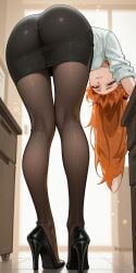 1girls ai_generated ass ass_focus asuka_langley_sohryu bent_over biting_lip blue_eyes head_down high_heels long_hair long_legs looking_at_viewer neon_genesis_evangelion office office_lady orange_hair pantyhose pencil_skirt perfect_body rolled_up_sleeves sexy skinny small_ass small_breasts solo suggestive viewed_from_behind white_shirt