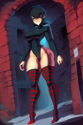 1girls ai_generated bare_legs bare_thighs big_breasts black_hair blue_eyes color female gigiti hi_res hotel_transylvania large_breasts light-skinned_female light_skin long_socks looking_at_viewer mavis_dracula panties short_hair socks thick_thighs vampire vampire_girl