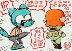 bovine bully english_text erection feline female garabatoz gumball_watterson jamie_(tawog) naked naked_female the_amazing_world_of_gumball