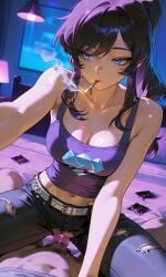 ai_generated cigarette cigarette_in_mouth class_of_'09 clothing condom condom_wrapper disinterested emotionless_sex female nicole_(class_of_'09) pussy ripped_pants smoking uninterested uninterested_sex vaginal_penetration