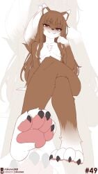 1girls animal_ears animal_nose animal_tail breasts brown_fur fangs feet feet_focus female female_only fluffy fluffy_tail furrification furry furry_female furry_only hair_covering_breasts hime_cut holo likunea long_hair long_hair_female medium_breasts naked naked_female nude nude_female paw_focus paws red_eyes red_eyes_female sitting smiling smiling_at_viewer snout sole_female spice_and_wolf tagme tail wolf_ears wolf_girl wolf_tail