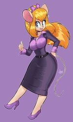 1girls artist_name blonde_hair blue_eyes busty chip_'n_dale_rescue_rangers disney earrings gadget_hackwrench hairbow high_heels jamoart mouse mouse_ears mouse_girl mouse_tail office_lady secretary slim_waist wide_hips