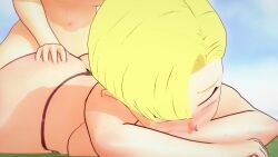 1boy1girl 3d android_18 animated ass blonde_hair blue_eyes blush canon_couple dragon_ball dragon_ball_super dragon_ball_z female half-dressed husband_and_wife koikatsu krillin kuririn looking_pleasured male milf on_stomach roseza sex short_hair sound straight tagme thick_ass thick_thighs video
