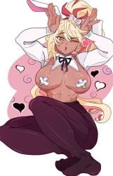 big_ass big_breasts big_butt big_nipples big_thighs big_titties breasts brown_hair character_request clothing covered_nipples curvaceous curvaceous_female curvaceous_figure curvy curvy_figure curvy_hips female female_focus female_only guardian_tales long_hair nipples sleepingsoul yellow_hair